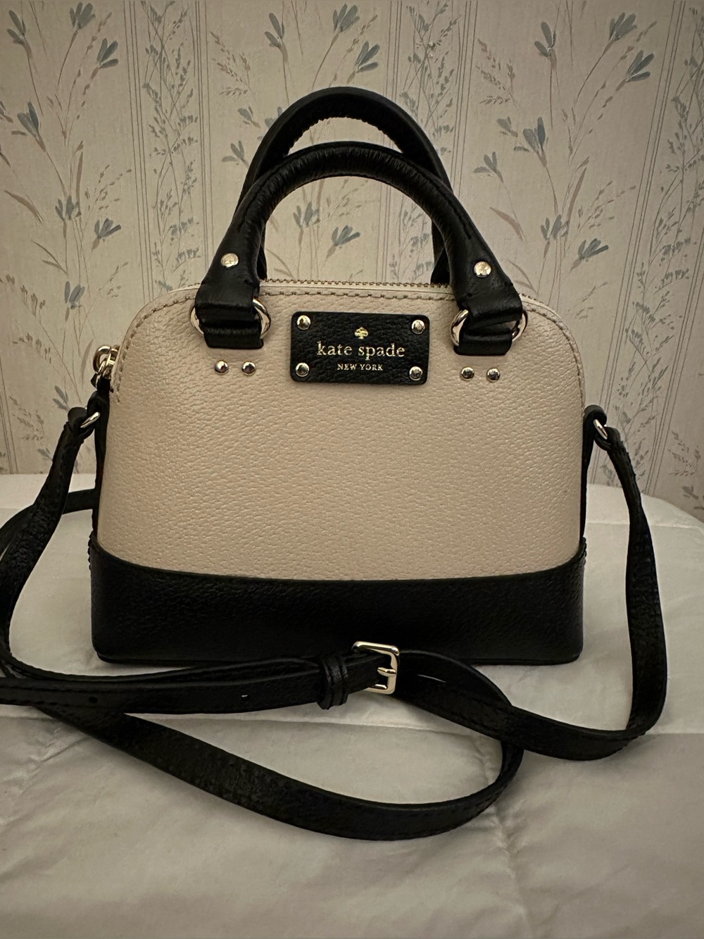 Kate Spade Cream & Black Dome Mini Satchel with Strap